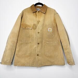 Vintage Carhartt Brown Duck Lined Chore Jacket Work Coat Distressed Men’s L